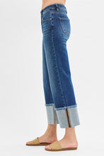 Load image into Gallery viewer, Risen Jeans - Mid Rise Crop Wide Cuffed Jeans - Dark Wash