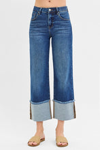 Load image into Gallery viewer, Risen Jeans - Mid Rise Crop Wide Cuffed Jeans - Dark Wash