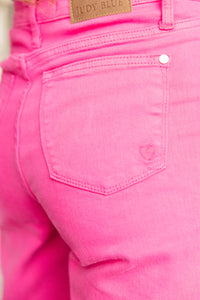 Judy Blue Heart Detail Garment Dyed 90's Straight Jeans - Hot Pink