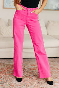 Judy Blue Heart Detail Garment Dyed 90's Straight Jeans - Hot Pink