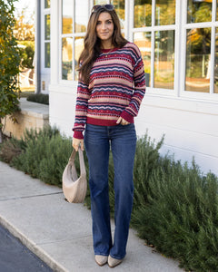 Grace & Lace Pointelle Striped Sweater - Multi Jewel