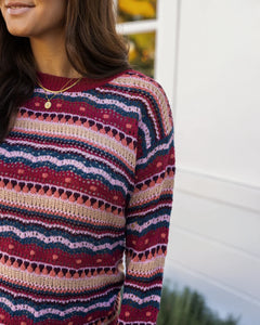 Grace & Lace Pointelle Striped Sweater - Multi Jewel