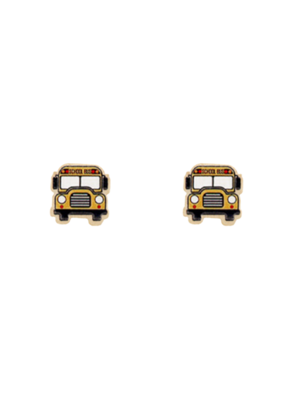 Wooden Yellow Bus Stud Earrings