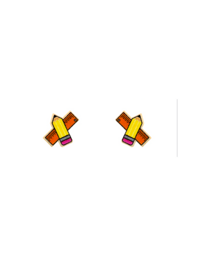 Pencil & Ruler Wooden Stud Earrings