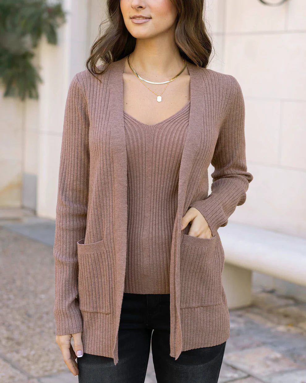 Grace & Lace Ribbed Knit Cardigan - Latte