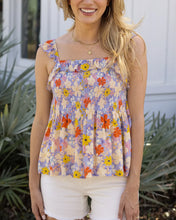 Load image into Gallery viewer, Grace &amp; Lace Ruffle Smocked Tank Top - Violet Floral