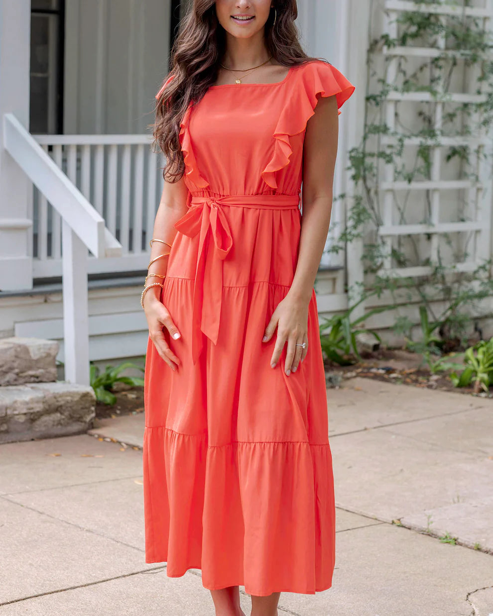 Grace & Lace Ruffle Summer Dress - Papaya