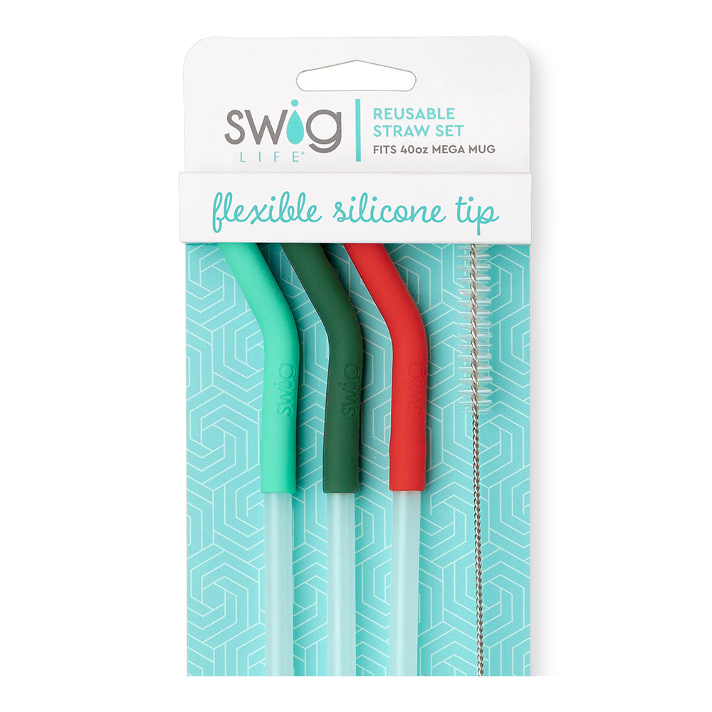 Swig Clear/Aqua Reusable Straw Set