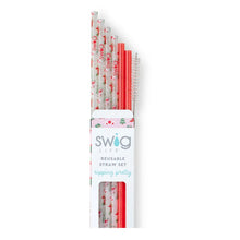 Load image into Gallery viewer, Swig Reusable Straw Set - Howdy Holidays + Red Glitter