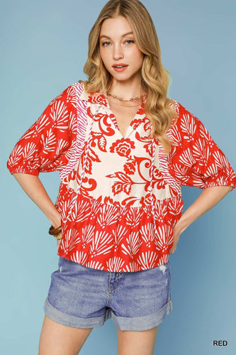 Malia Mix Print Top - Red