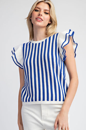Saylor Striped Sweater Top - Royal Blue