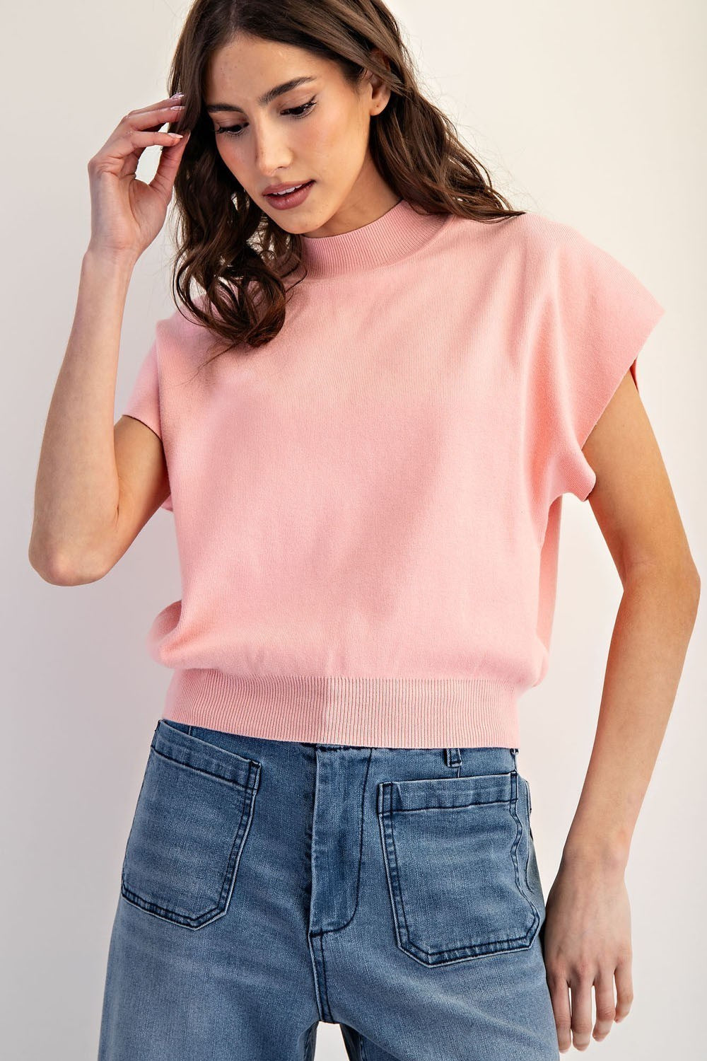 Sandy Mock Neck Top - Apricot