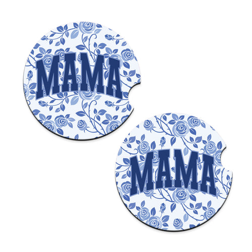 Blue Floral Mama Car Coaster Set