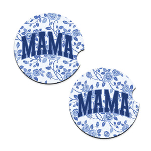 Blue Floral Mama Car Coaster Set