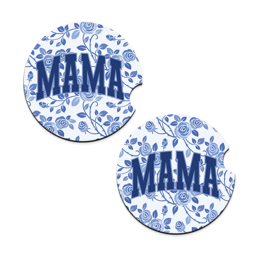 Blue Floral Mama Car Coaster Set