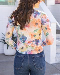 Grace & Lace Scoop Neck Floral Mesh Top - Watercolor