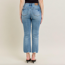 Load image into Gallery viewer, Judy Blue Mid Rise Vintage Wash Destroy Hem Kick Flare