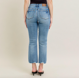 Judy Blue Mid Rise Vintage Wash Destroy Hem Kick Flare