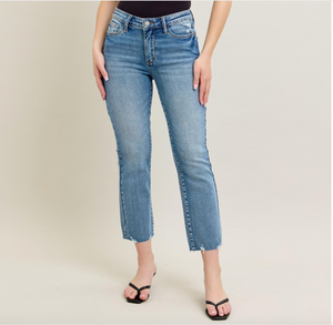 Judy Blue Mid Rise Vintage Wash Destroy Hem Kick Flare