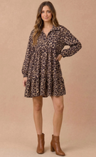 Load image into Gallery viewer, Leopard Notch Neck Babydoll Dress - Taupe/Black