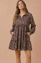 Load image into Gallery viewer, Leopard Notch Neck Babydoll Dress - Taupe/Black