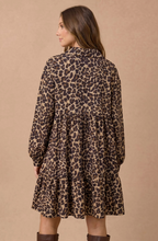 Load image into Gallery viewer, Leopard Notch Neck Babydoll Dress - Taupe/Black