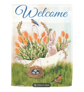 Welcome Bunny & Tulips Garden Flag