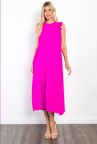 Mia Ruffle Sleeve Midi Dress - Magenta