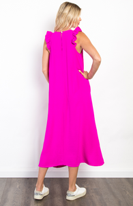 Mia Ruffle Sleeve Midi Dress - Magenta