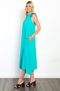 Mia Ruffle Sleeve Midi Dress - Aqua