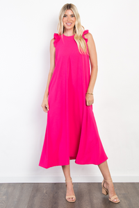 Mia Ruffle Sleeve Midi Dress - Hot Pink