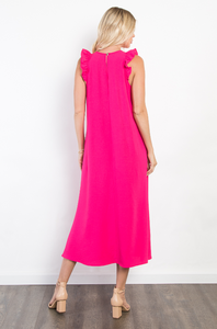 Mia Ruffle Sleeve Midi Dress - Hot Pink