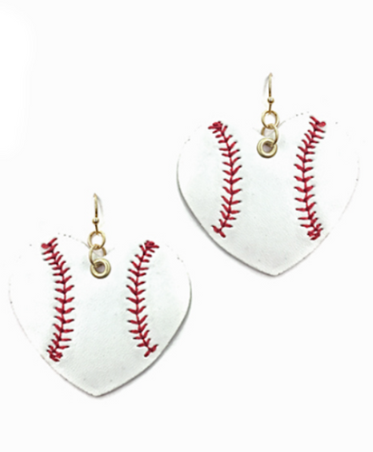 Faux Leather Heart Baseball Earrings