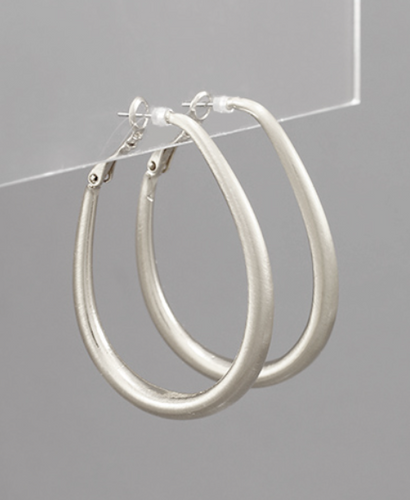 Matte Silver Oval Hoop Earrings