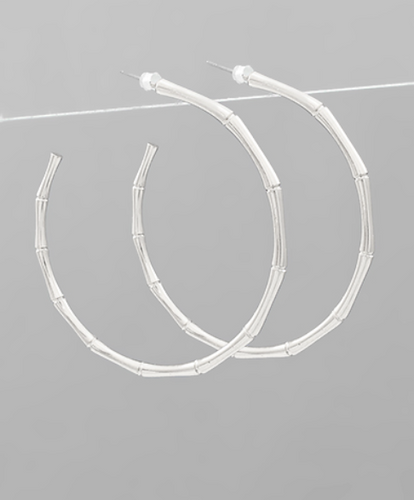 Bamboo Open Silver Hoop Earrings