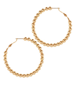 Gold Beaded Round Hoop Earrings