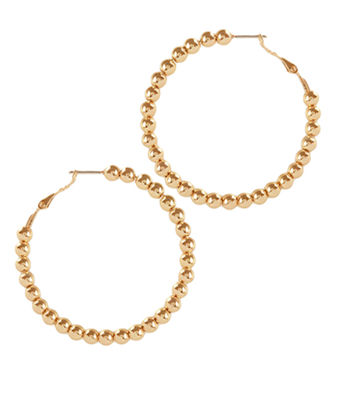 Gold Beaded Round Hoop Earrings