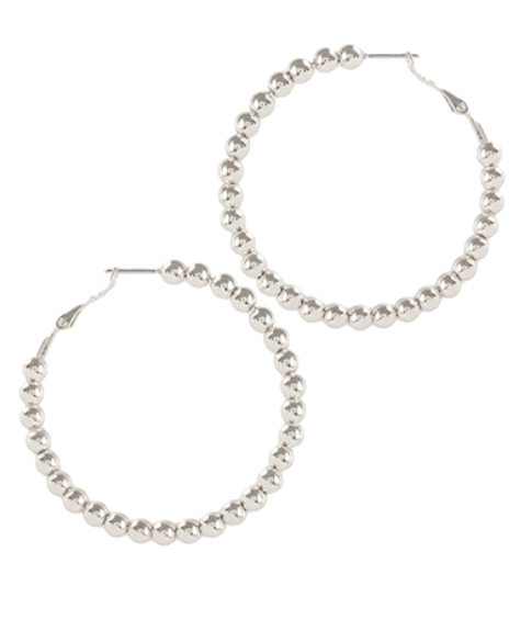 Silver Beaded Round Hoop Earrings