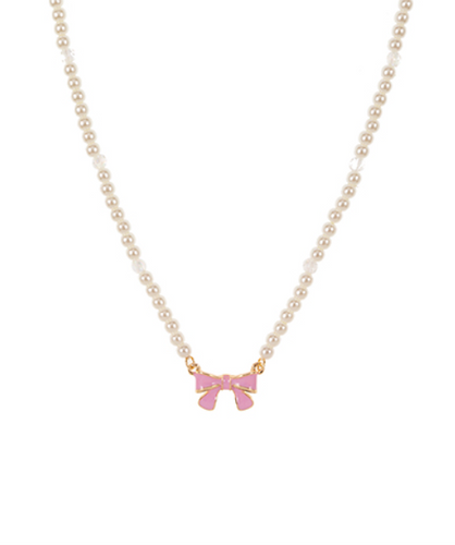Pink Bow Charm Necklace