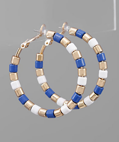 Blue & White Dangle Hoop Earrings