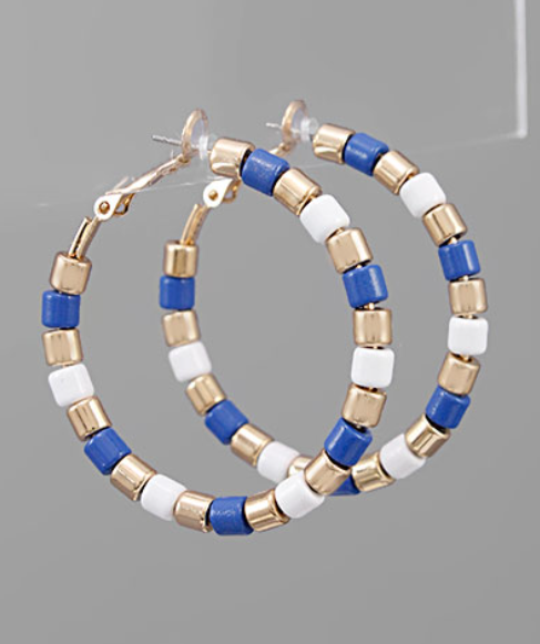 Blue & White Dangle Hoop Earrings