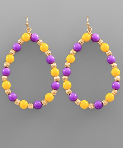 Go Team! Teardrop Earrings - Gold & Purple