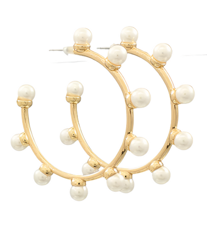 Studded Pearl Hoop Earrings