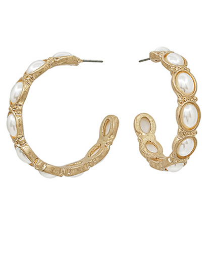 Pearl Stone Gold Hoop Earrings