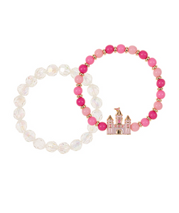 Pink Princess Castle Charm Bracelet Stack