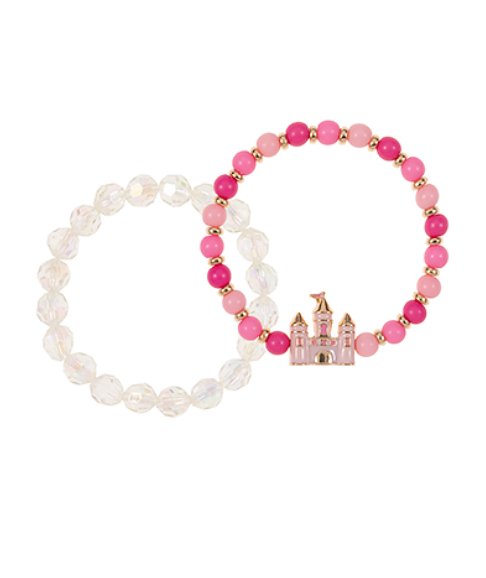 Pink Princess Castle Charm Bracelet Stack