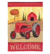 Load image into Gallery viewer, Welcome Red Fall Tractor Garden Flag