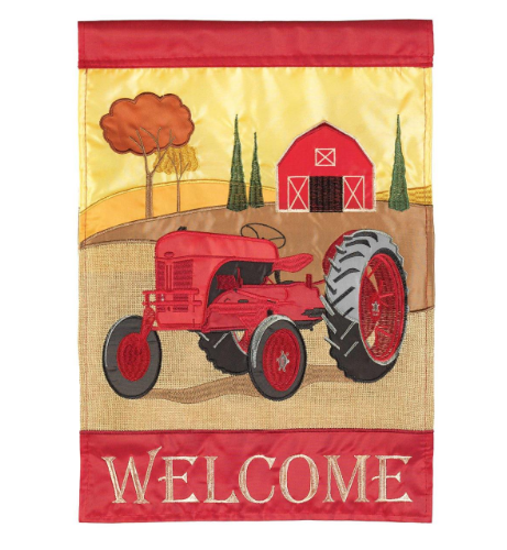 Welcome Red Fall Tractor Garden Flag