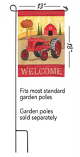 Load image into Gallery viewer, Welcome Red Fall Tractor Garden Flag