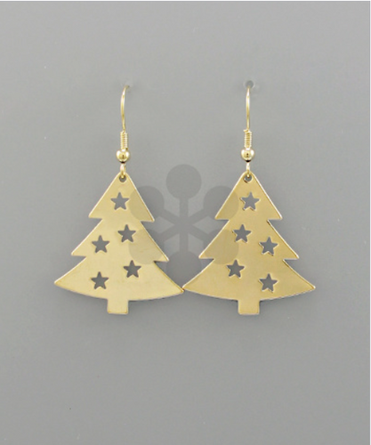 Gold Dangle Christmas Tree Earrings